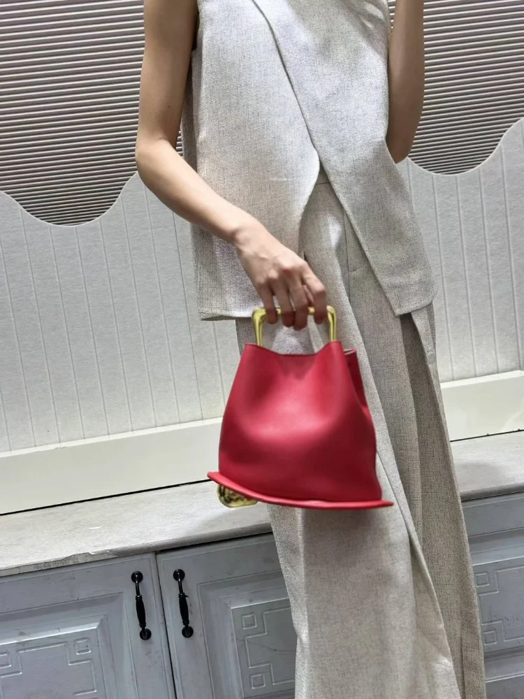 sac fourre tout seau irrégulier élégant pour femmes, poignée en métal haut de gamme, sacs à bandoulière en cuir pu, pochette de mariage