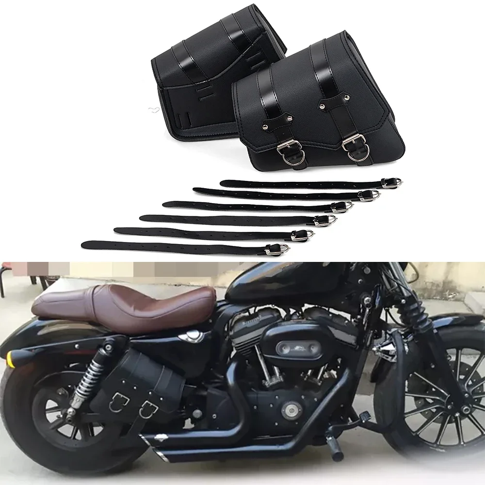 sacs de selle latéraux de moto en cuir pu, sac à outils à bras oscillant, porte bouteille, café racer, sac de rangement étanche pour cruiser