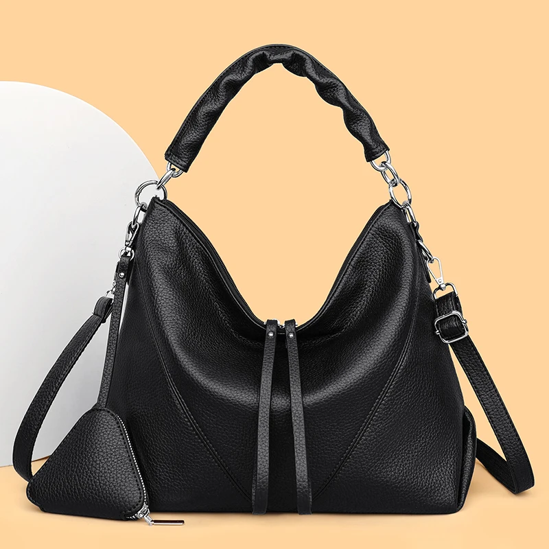 Sac à main en cuir souple de grande capacité pour femmes, sac à bandoulière pour dames, sac à bandoulière à une épaule, sac pour mère d'âge moyen