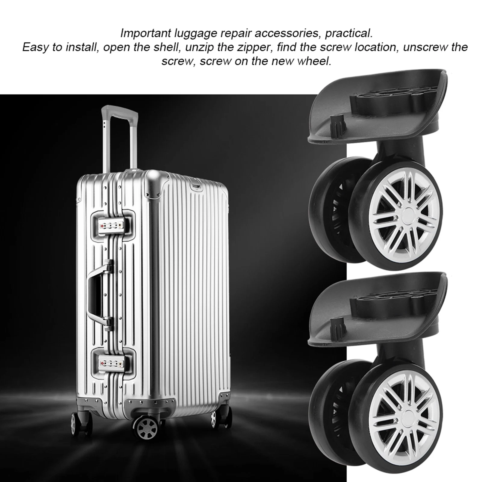 1 paire extérieure muet double rangée grande roue barre de traction boîte valise accessoire valise roue muette roue boîtier roue