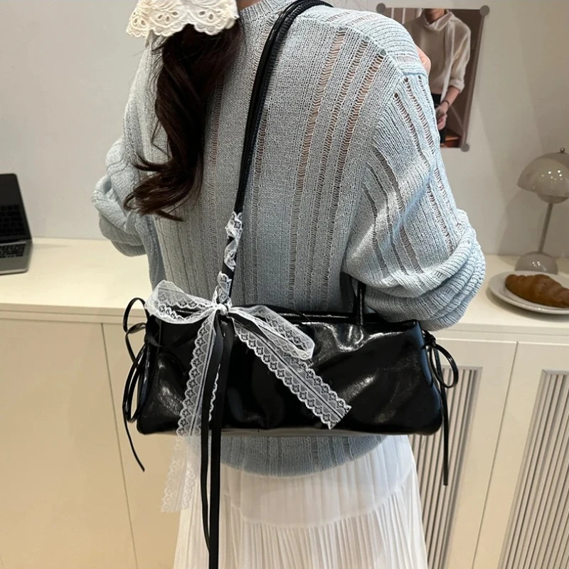 sac carré français élégant avec nœud coréen, sac de haute qualité en pu, niche simple style ballet, sac à bandoulière, nouveaux sacs décontractés pour femmes