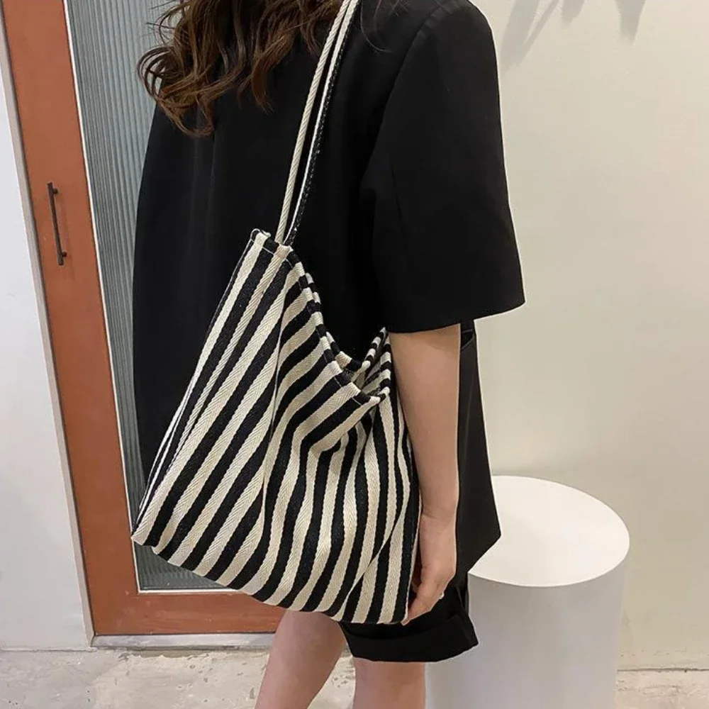 femme décontracté multifonctionnel voyage poignée supérieure sac à main grande capacité toile femmes shopper fourre tout simple rayé sac à bandoulière 2025
