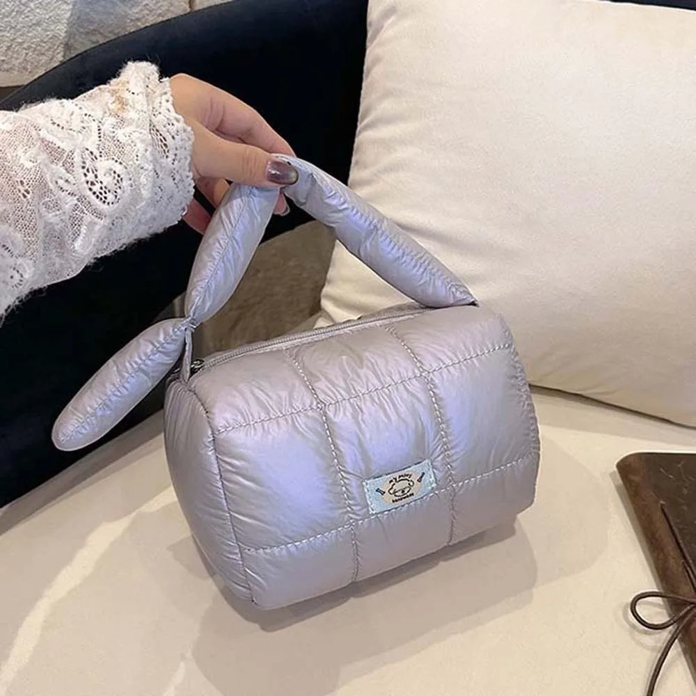 sac à main matelassé à grille plissée en nylon, organisateur de cosmétiques léger à main, sac à main bouffant à grille tridimensionnelle de grande capacité