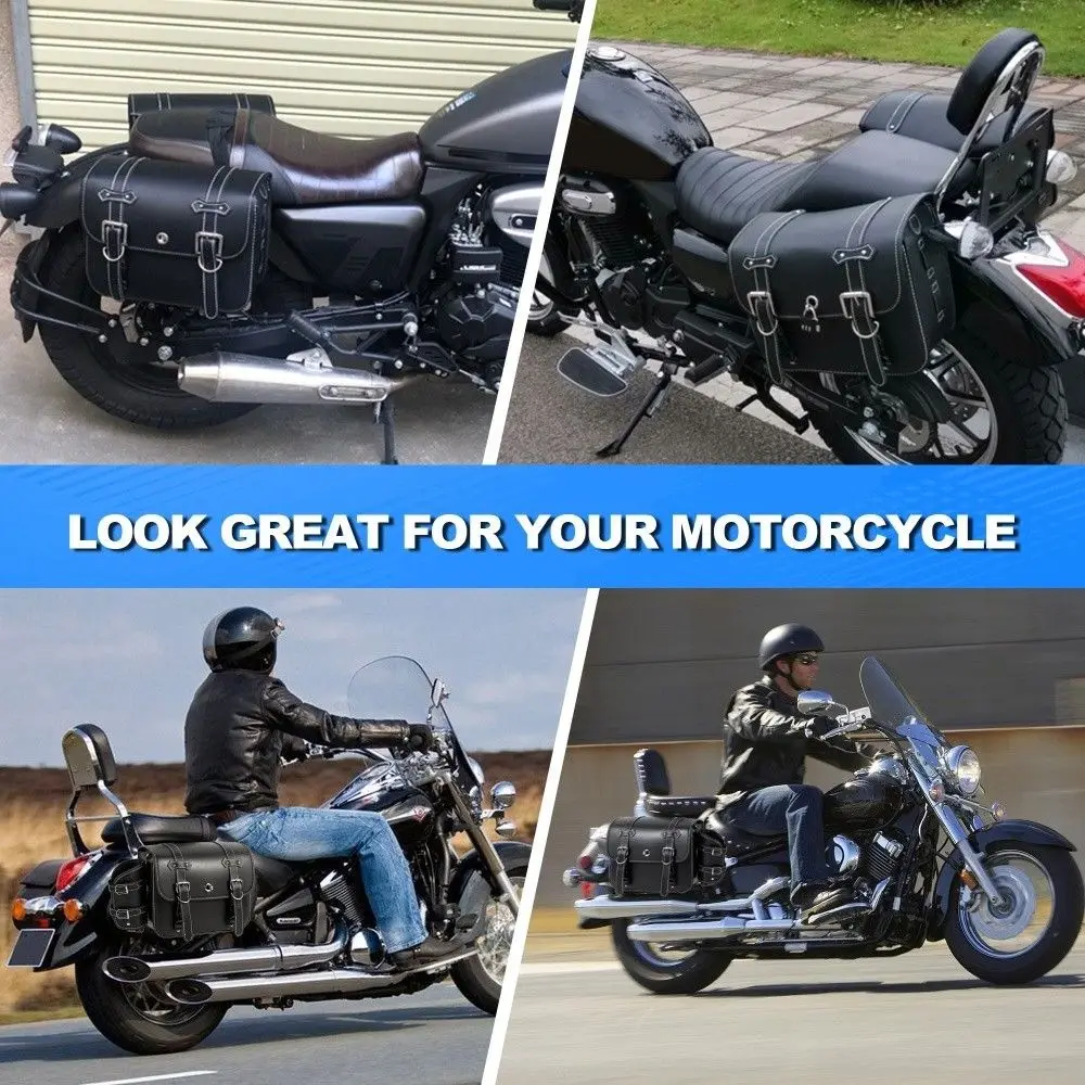 1 paire de sac de selle étanche en cuir pu, sac de moto de grande capacité, design cool avec sac de bouteille d'eau, sac latéral de moto