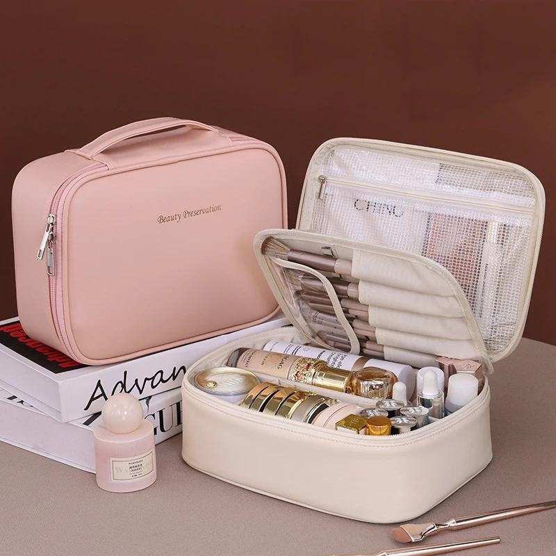 Sac à cosmétiques de grande capacité, sac de rangement séparé multifonctionnel haut de gamme pour cosmétiques, pochette pour pinceaux de maquillage, sac de lavage Portable de voyage