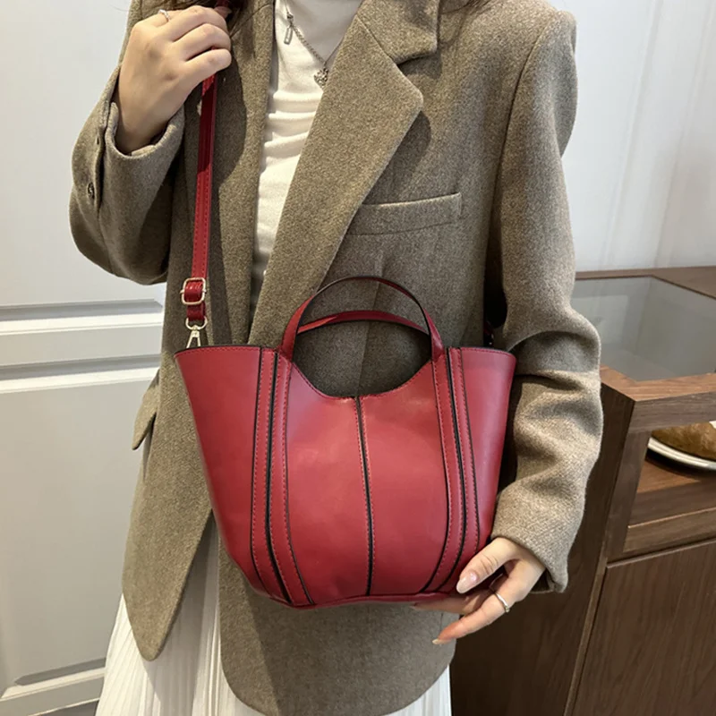 sac à bandoulière seau vintage pour femmes, petit sac à main fourre tout de couleur unie