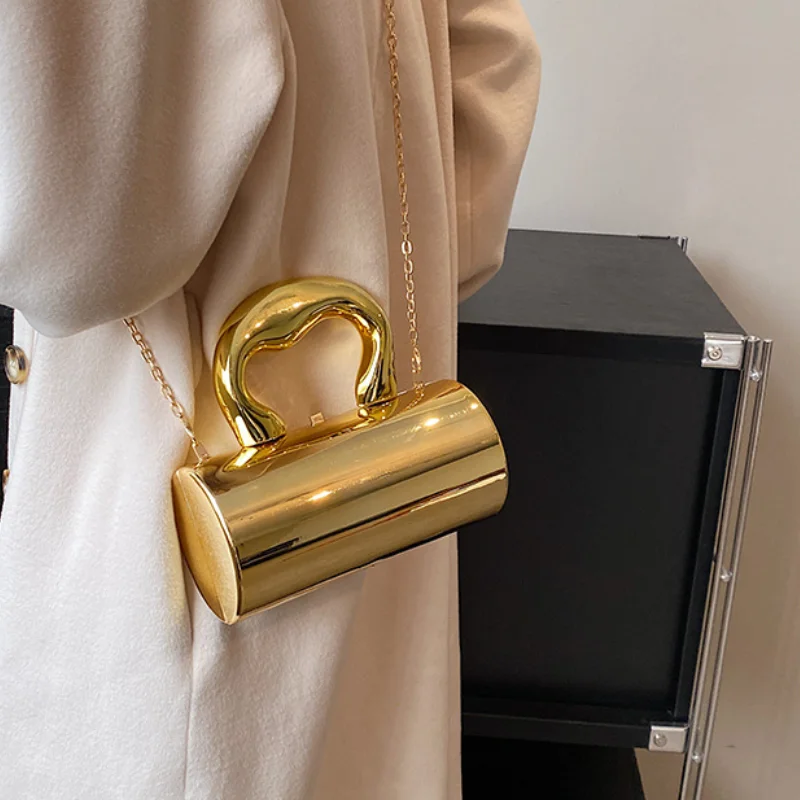 sac à main femme sacs pour femmes 2025 pochettes de fête mode cylindre mini sac à main de soirée bandoulière sac à bandoulière boîte en or pochette