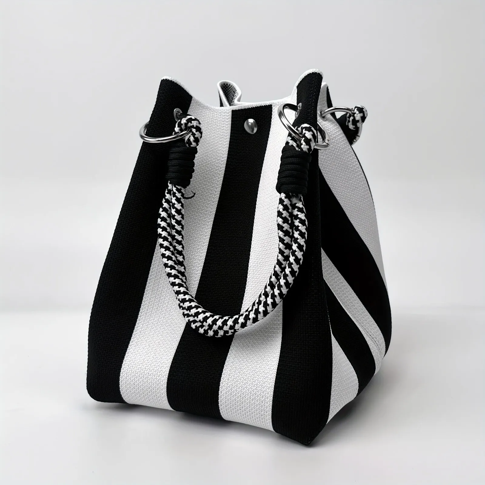 Sac à main décontracté pour femmes léger jaune orange rouge bleu rayures imprimé tricot petits sacs seau pour les femmes