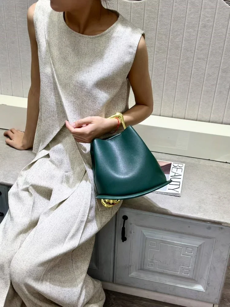 sac fourre tout seau irrégulier élégant pour femmes, poignée en métal haut de gamme, sacs à bandoulière en cuir pu, pochette de mariage