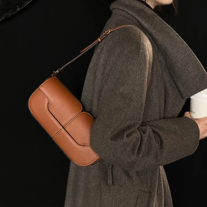 sac à bandoulière baguette en cuir véritable pour femmes, sac à main sous les bras, petit sac carré, nouvelle mode