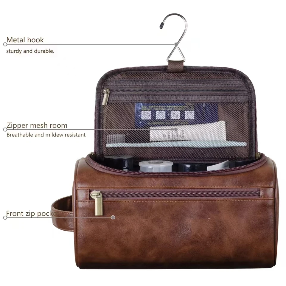 trousse de toilette en cuir pour hommes et femmes, kit dopp, trousse de toilette suspendue pour hommes, trousse de toilette de voyage pour voyager, grand sac à cosmétiques pour t