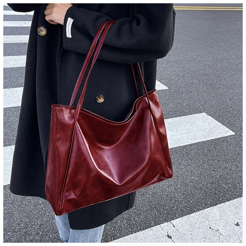 sac fourre-tout en cuir pu souple pour femmes, pochette sous les bras de grande capacité, sac à bandoulière rétro décontracté, sacs seau portables