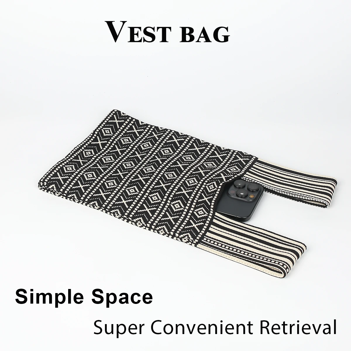 sac à main tricoté avec lignes de style bohème et design de couleurs contrastées, tissu pliable et durable, adapté à toutes saisons, convient aux téléphones mobiles, clés, cosmétiques rouge à lèvres, bouteilles d'eau, choix parfait pour les vêtements de travail quotidiens, les voyages et les vacances, convient toutes les saisons
