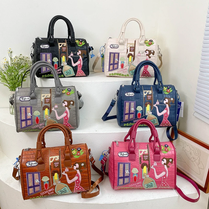 boston sac à main brodé pour femme, sac à main de luxe, sac à bandoulière design, cartable mignon, haute qualité, mode initiée