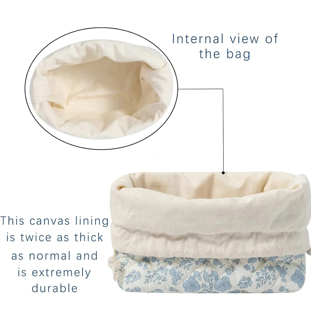 trousse de maquillage matelassée, trousse à cosmétiques florale, trousse de toilette de voyage mignonne, pochette à cordon esthétique douce rembourrée pour femmes et filles