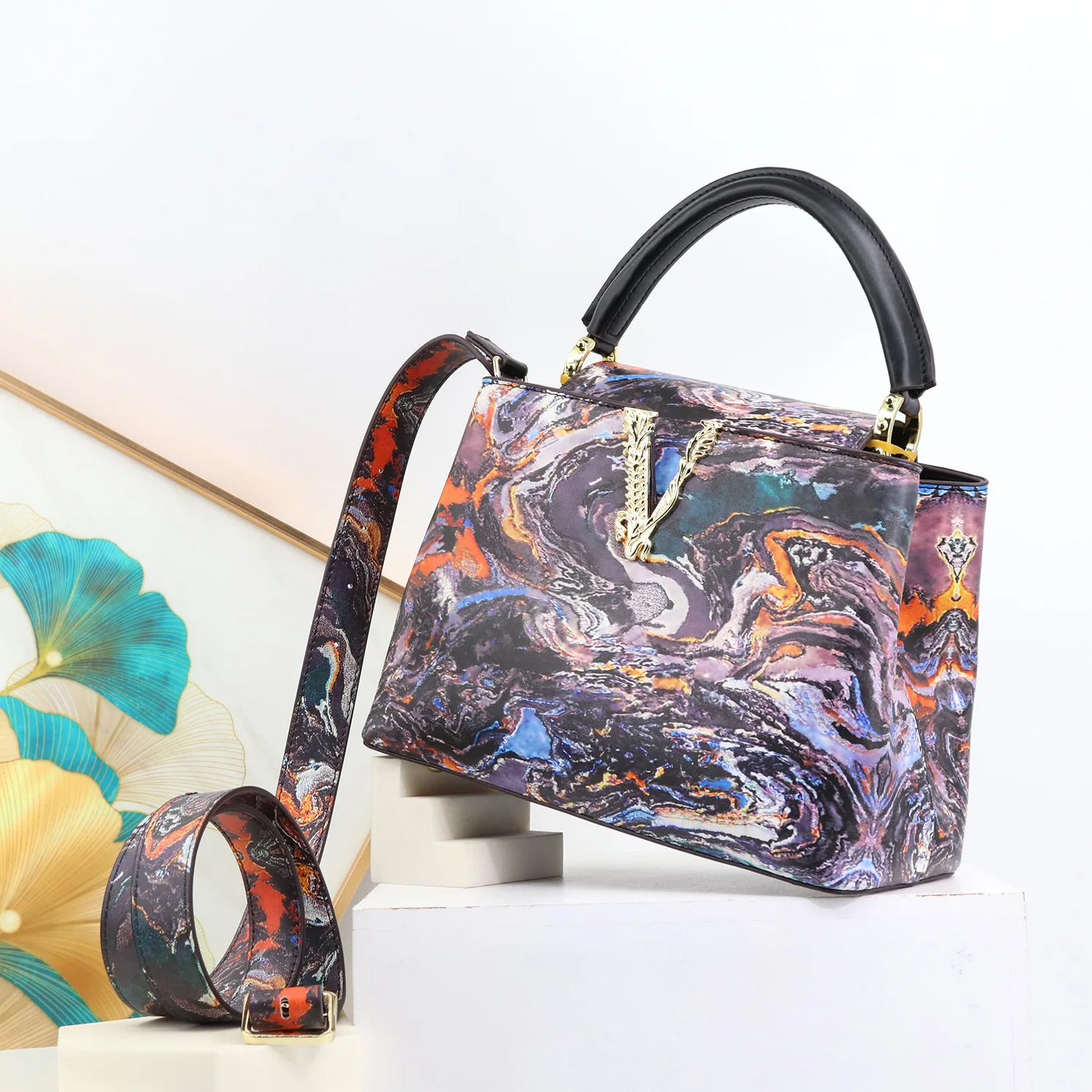 femmes sacs en cuir sac à main sacs à main fille sacs à bandoulière bandoulière sac de messager femme fourre tout v style art classique imprimé 2025