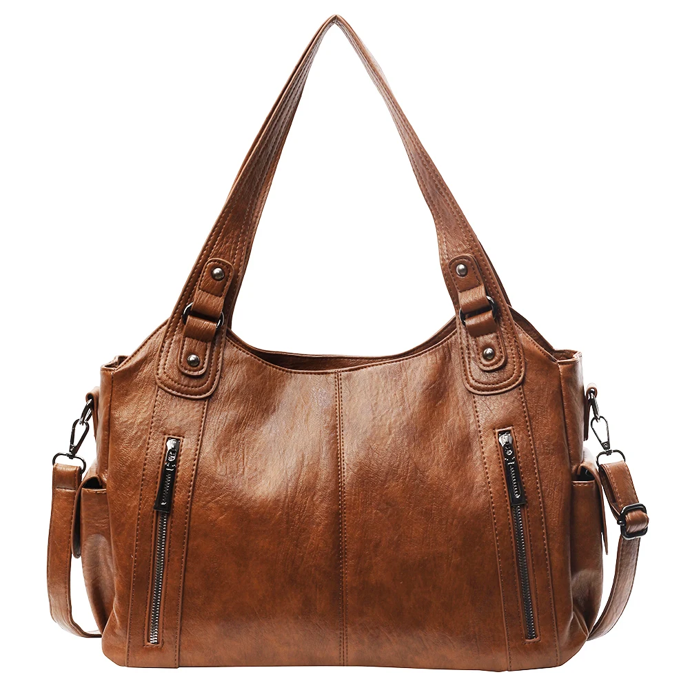 sac fourre tout pour femmes avec multi poches, sacoche en cuir pu avec fermeture éclair, sac à main rétro tendance pour le travail et les voyages