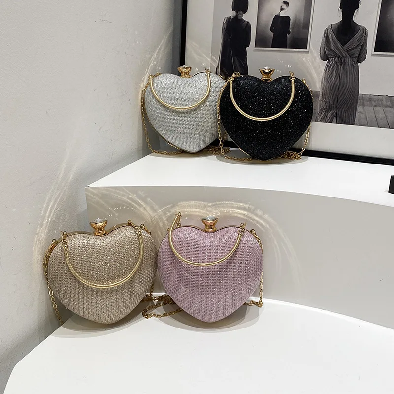 sac à main chic en forme de cœur pour femmes, sac de soirée étoile brillante à la mode, fourre tout à bandoulière élégant avec chaîne, sacs à bandoulière pour femmes