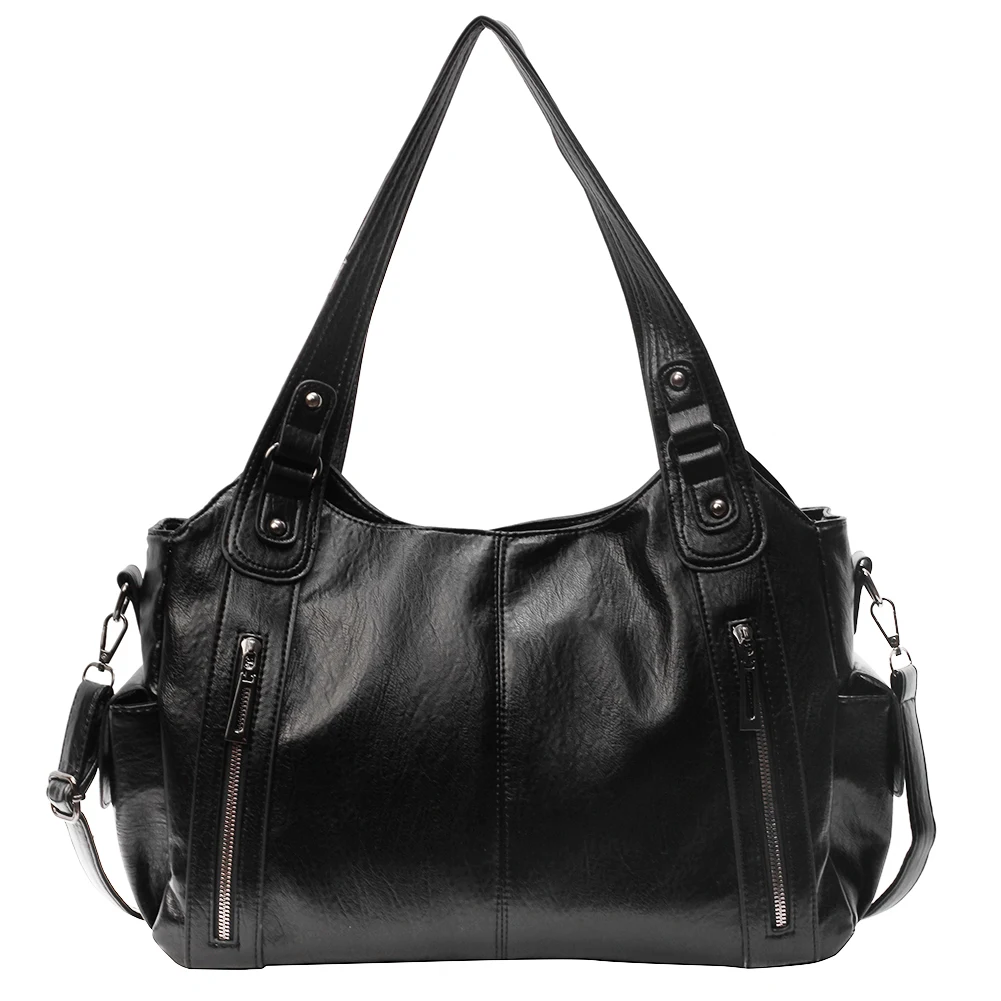 sac fourre tout pour femmes avec multi poches, sacoche en cuir pu avec fermeture éclair, sac à main rétro tendance pour le travail et les voyages