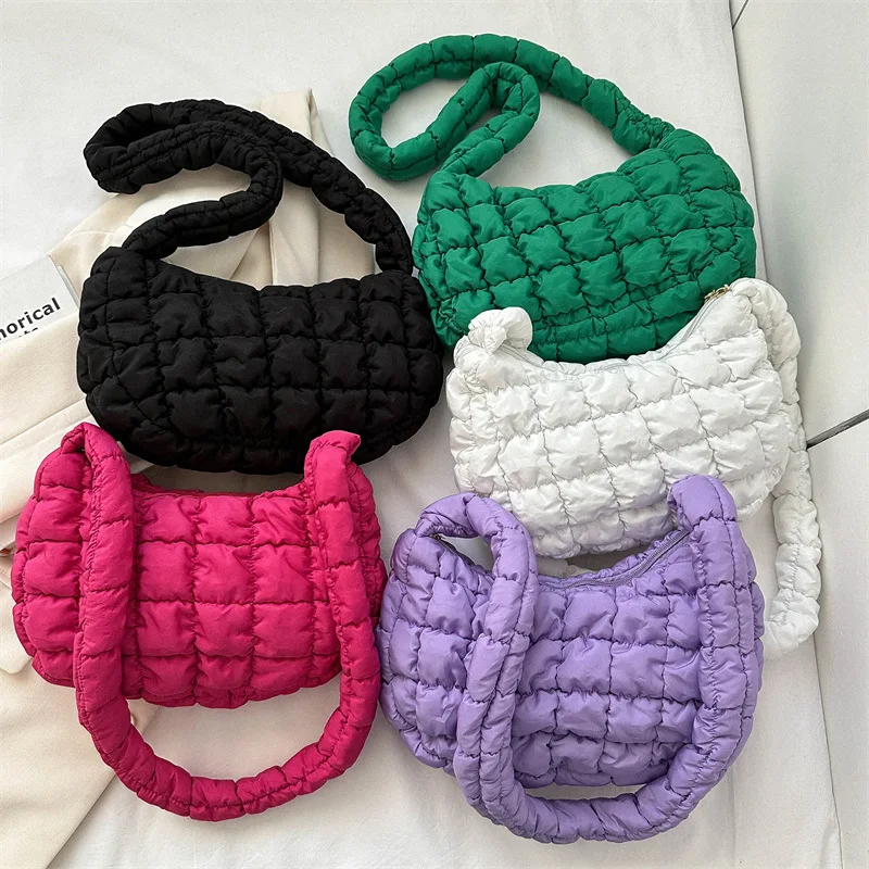 sacs à bandoulière plissés matelassés pour femmes sac rembourré sacs à main en nylon sac à main seau bulles de nuage hobo puffer sac fourre-tout en nylon bolsas
