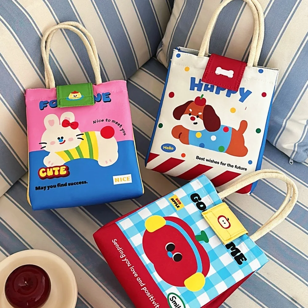 sac à bento mignon pour employés de bureau, fourre tout de grande capacité, sac de conservation isolé de dessin animé, sac de boîte à déjeuner pour étudiants
