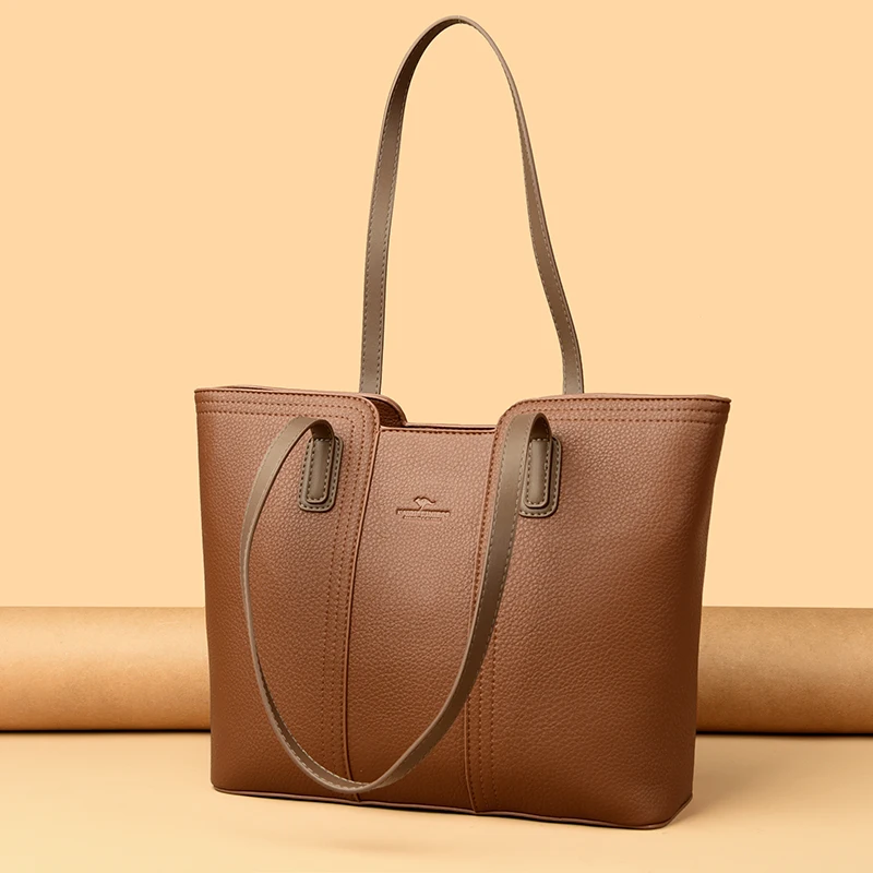 sac à bandoulière en cuir souple pour femme, seau à documents solide, de luxe, de grande capacité, fourre tout pour dame