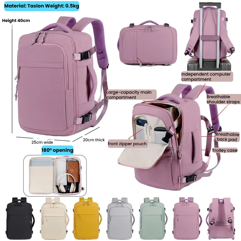Femmes hommes bagages à main sac à dos affaires collège ordinateur portable voyage sac à dos étanche à transporter mochila viaje cabina avion 40x20x26