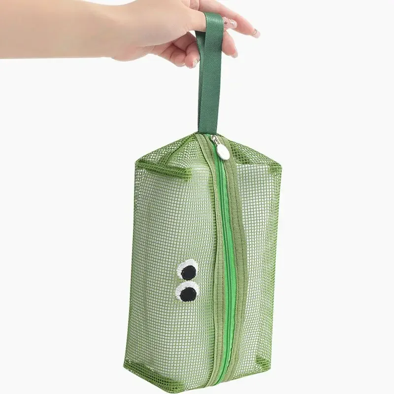 sac de rangement en maille carrée portable, sac à cosmétiques en maille à fermeture éclair, petit porte monnaie en maille carrée, rangement de voyage, poudres de transport
