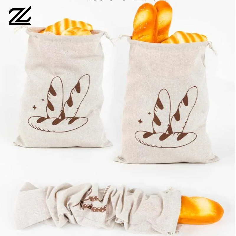 sac à pain en lin réutilisable, baguette en coton, sac de rangement à cordon de serrage, pain fait maison, frais, écologique, maintien pour baguette
