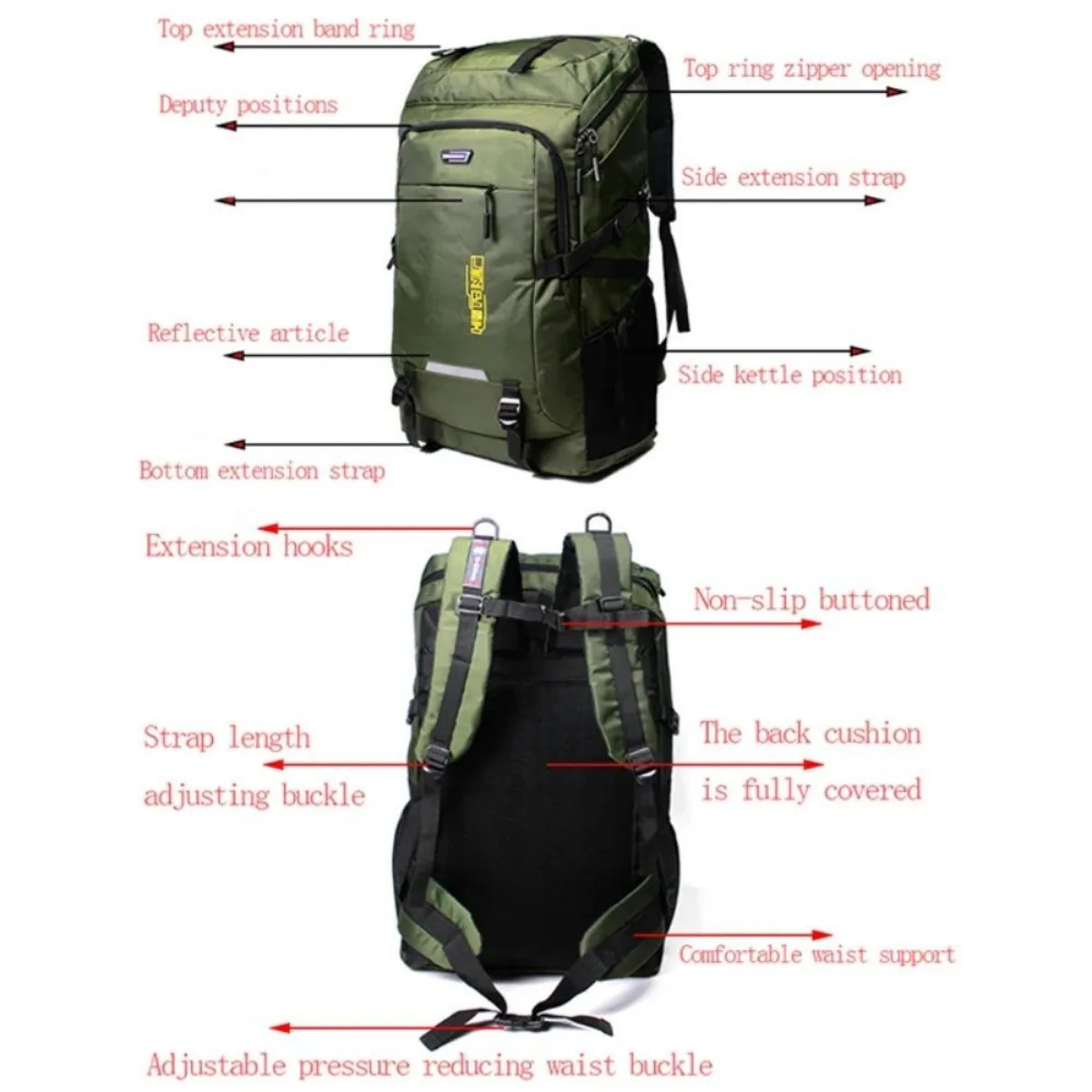 80l paquet de très grande capacité hommes ou femmes sacs à bagages de haute qualité ajoutant agrandir grande capacité famille grand sac à dos de voyage