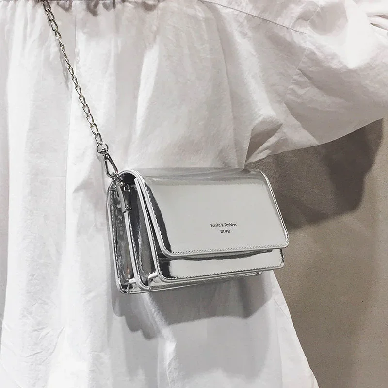 Sac à bandoulière carré pour femmes, nouvelle mode argent, Sac à bandoulière avec chaîne, Y2k, Shopping quotidien, 2023