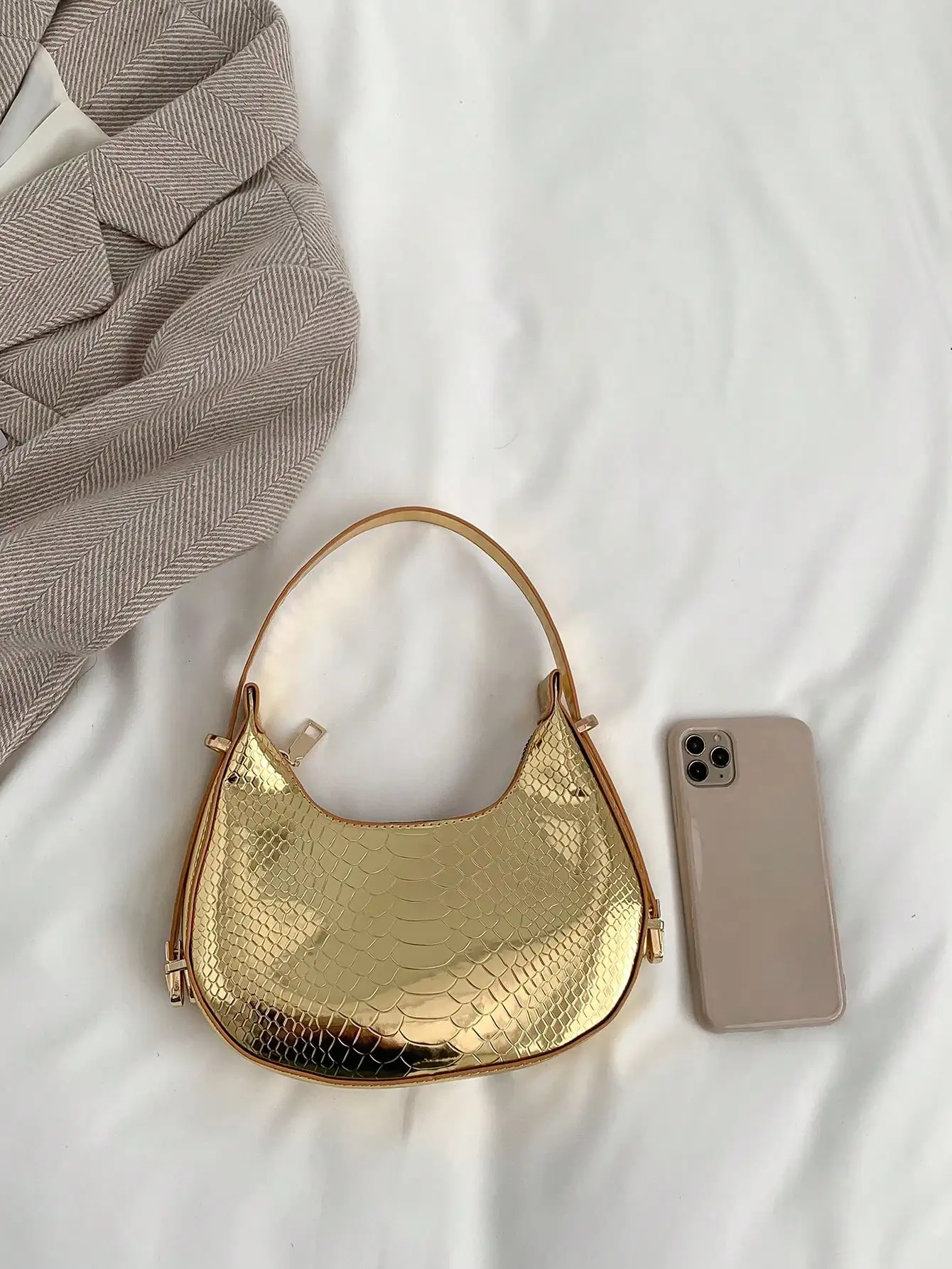 sac hobo d.lique gaufré en peau de serpette pour femme, sacoche solide en relief crocodile, chimsimple, sous les bras