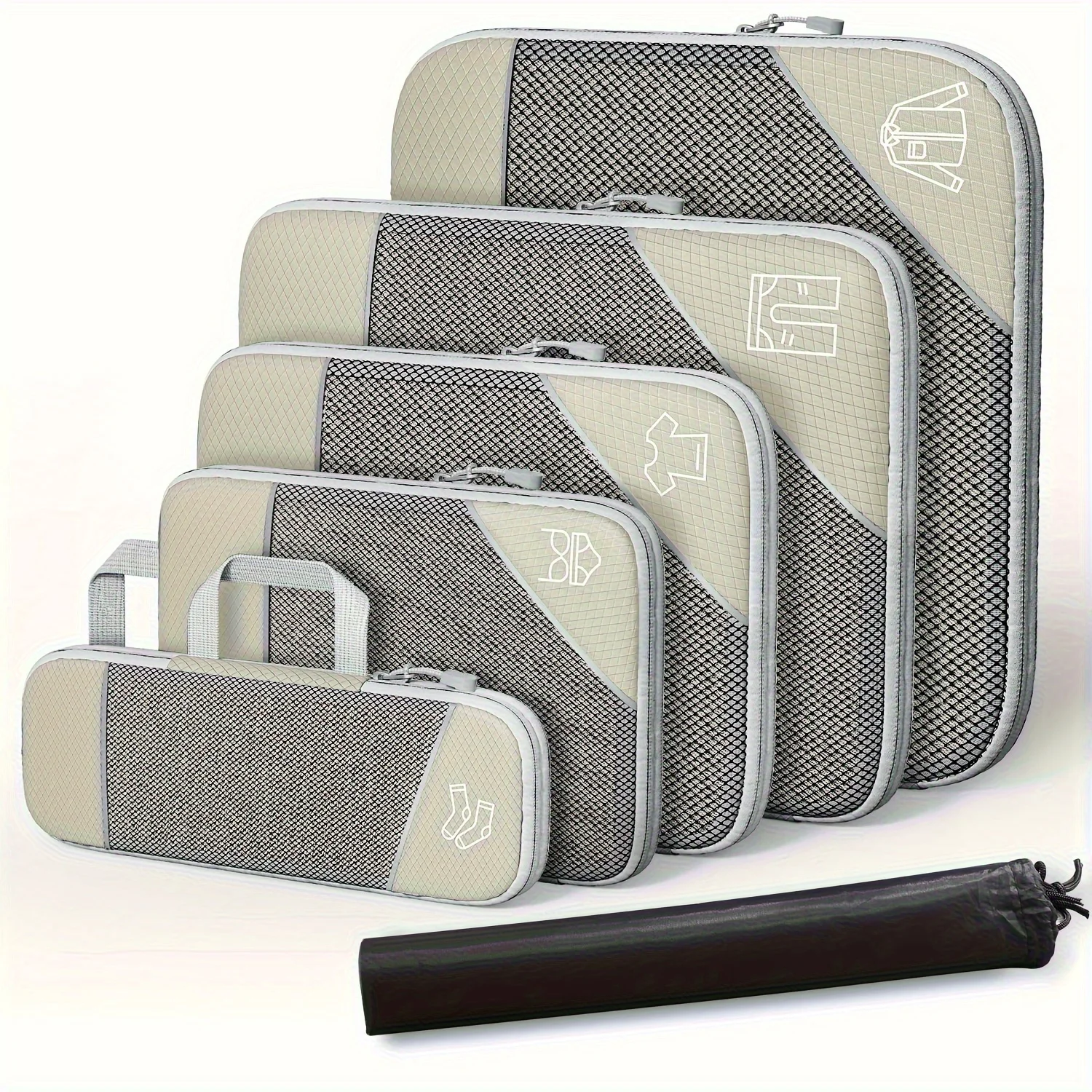 ensemble de cubes d'emballage à compression, accessoires d'organisateur de bagages de voyage en polyester, sacs de rangement extensibles, valises