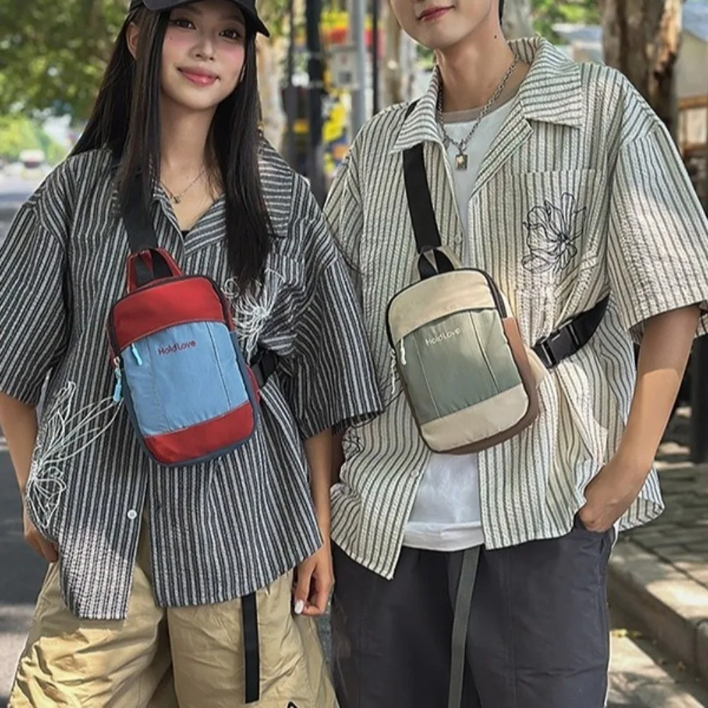 sac de poitrine carré pour hommes, sac à bandoulière de sport de style coréen avec fermeture éclair, grande capacité d'épissure de couleur, sac à bandoulière en nylon pour hommes/femmes