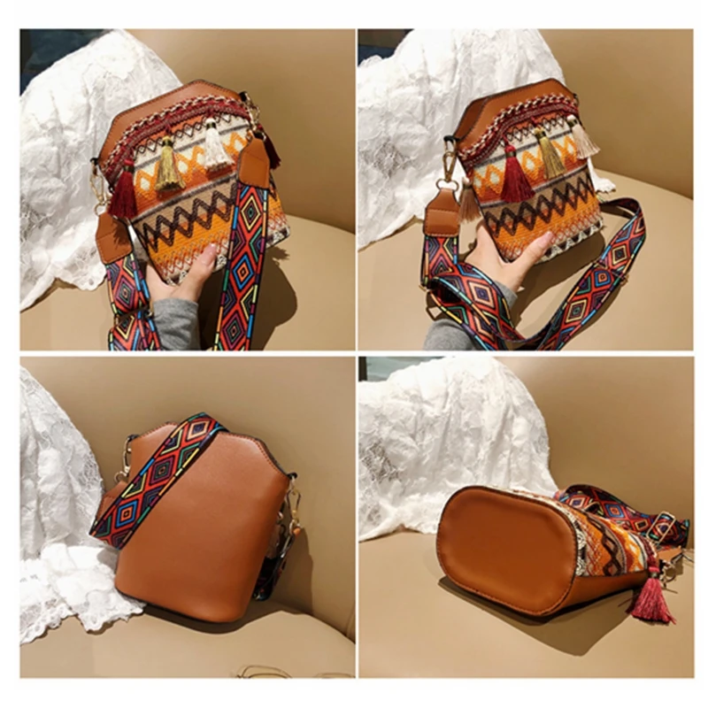 sac à bandoulière bohème ethnique pour femme, pompon vintage, tissé à la main, sac à bandoulière hippicopter, sacs initiés, sac à main pour femme, e27