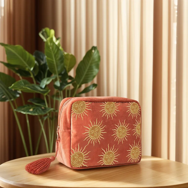 trousse de maquillage imprimée square sun god, trousse à main pour articles de toilette quotidiens.
