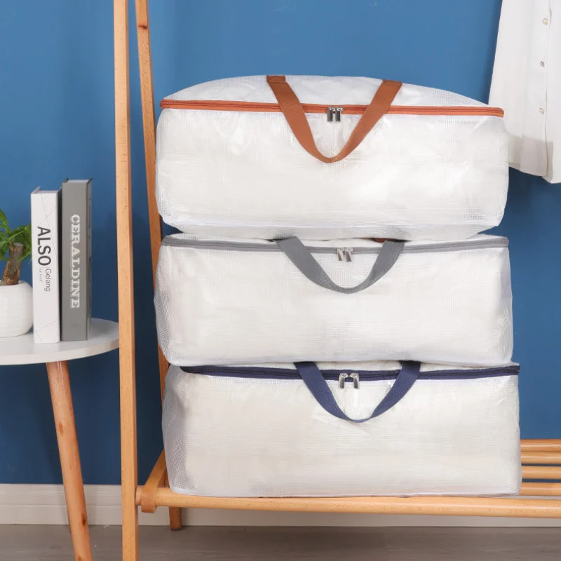 1 sac de rangement en pvc imperméable transparent extra large avec fermeture éclair et poignée sac de rangement carré polyvalent pour couettes, beddi