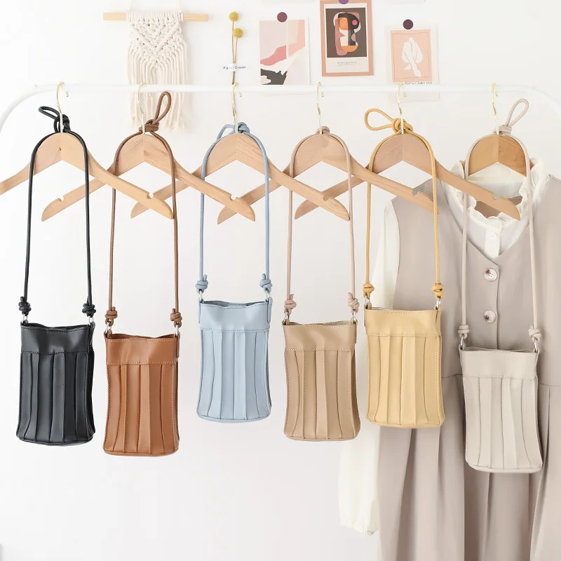 petit cartable plissé rétro, sac seau à bandoulière à la mode, mini sac simple en cuir souple pour téléphone portable, sacs à main pour femmes