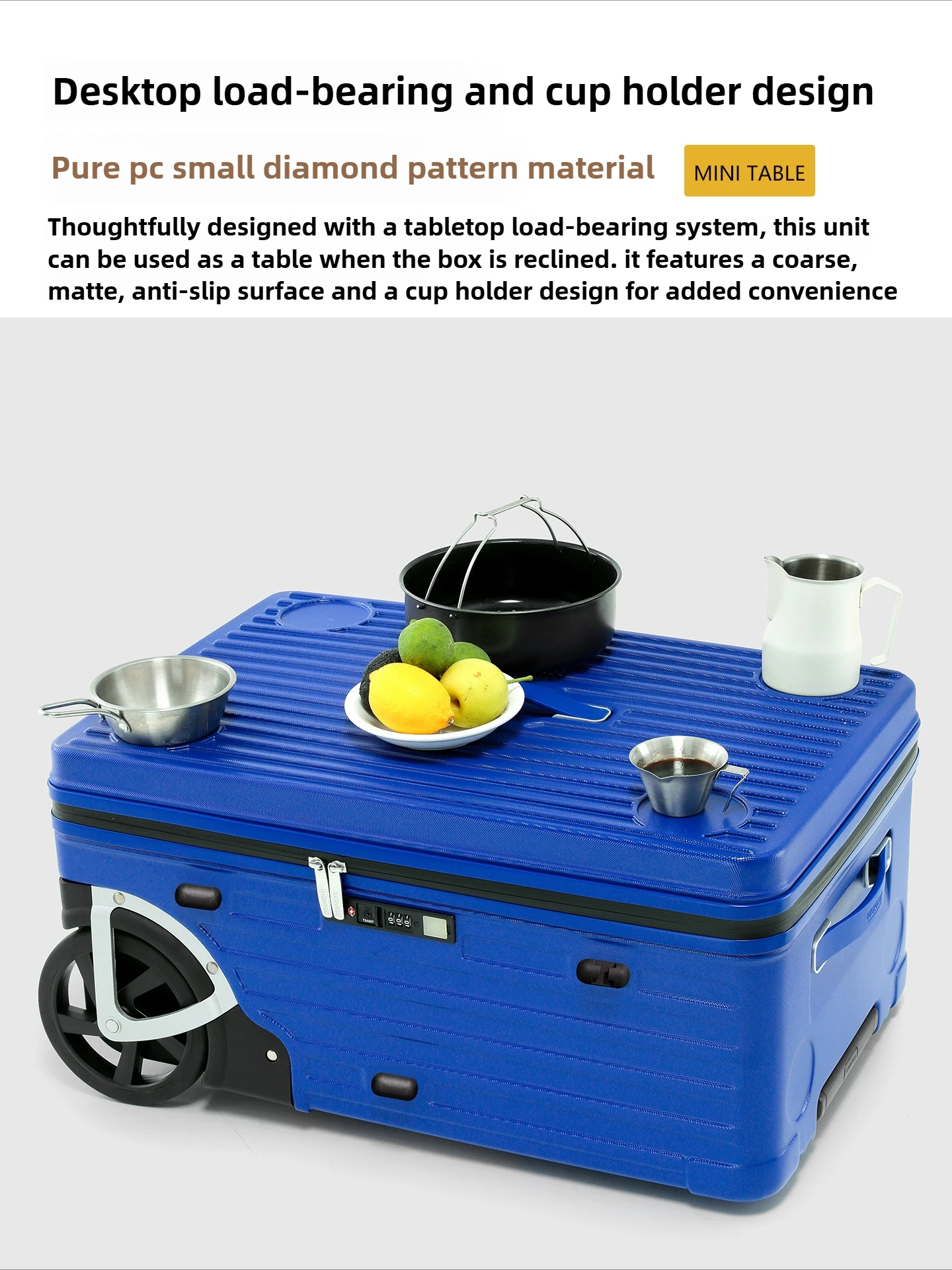 Valise de camping avec table portable, 28 pouces, 2 grandes roues, bagage tout-Terrain, mensonges plates pour pique-nique et rangement en plein air, support USB