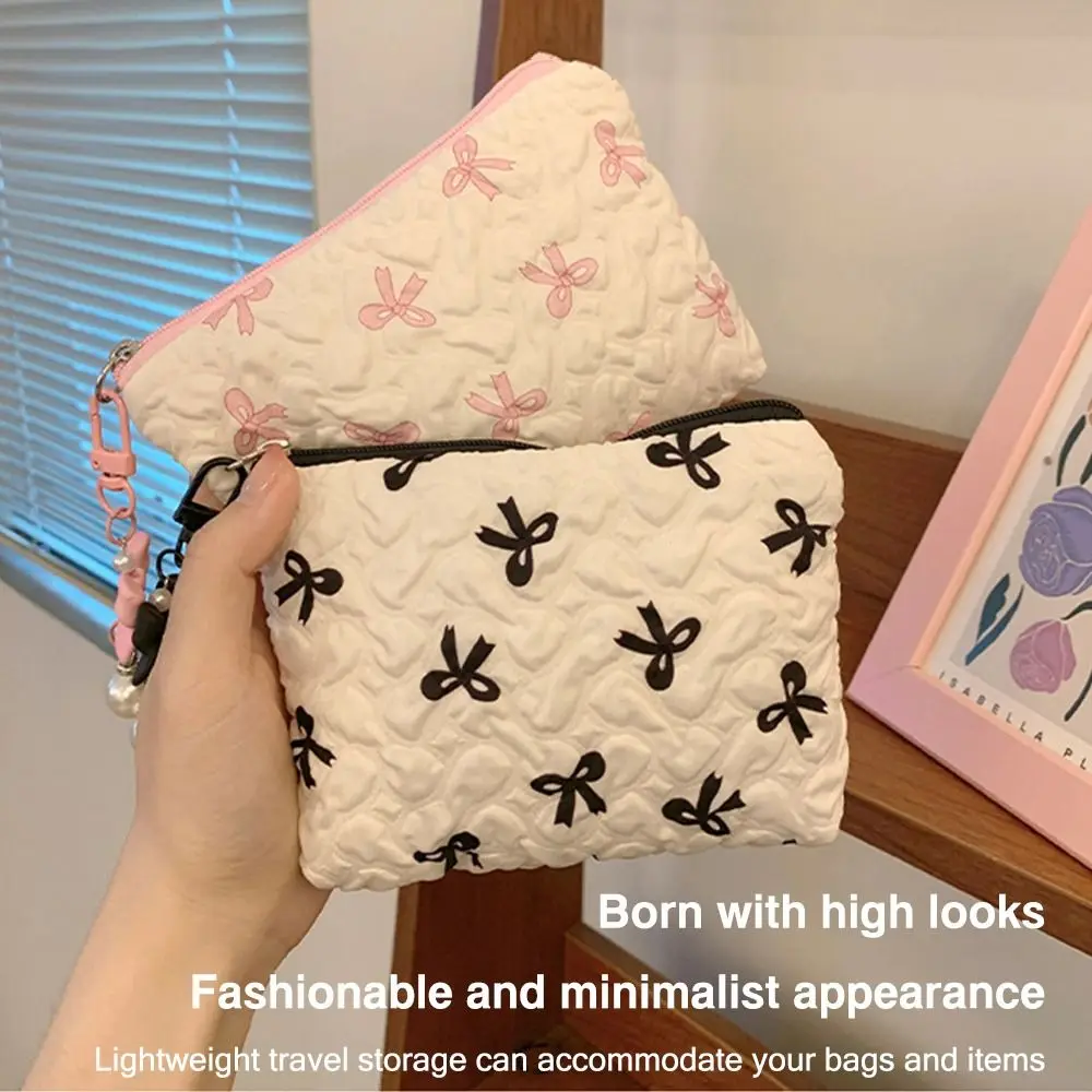 trousse de maquillage en coton matelassé pour femme, trousse de maquillage de voyage pour fille, petite trousse de maquillage portable, poudres de maquillage à nœud