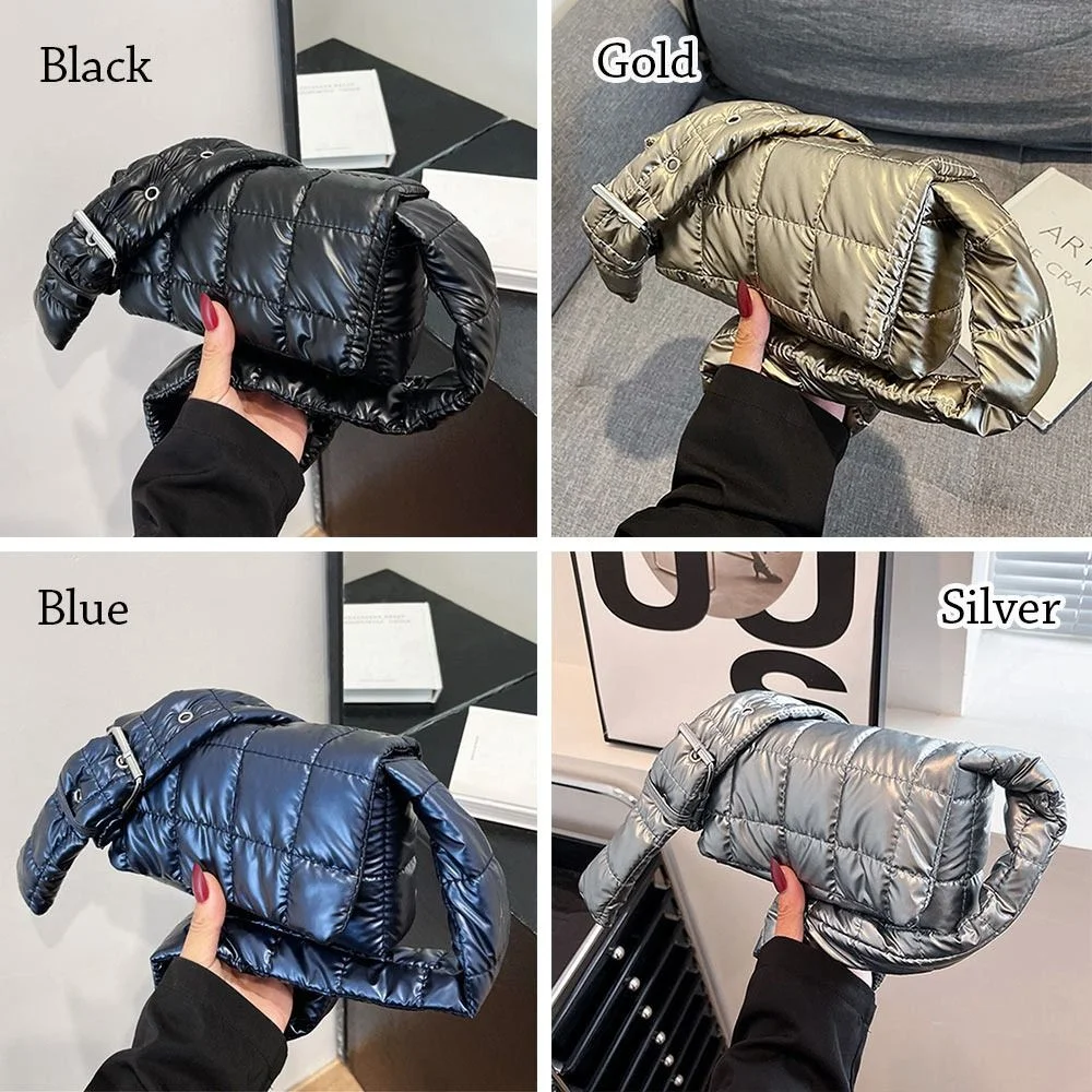 sac fourre tout matelassé pour femmes, fourre tout léger et chaud en coton rembourré à carreaux, sacs à bandoulière sous les bras, sacs à main gonflés, hiver