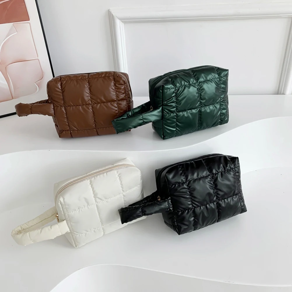 trousse de maquillage matelassurera pour femme, porte cosmétiques, grande capacité, portable, poudres cosmétiques, poignée, document solide, voyage en plein air