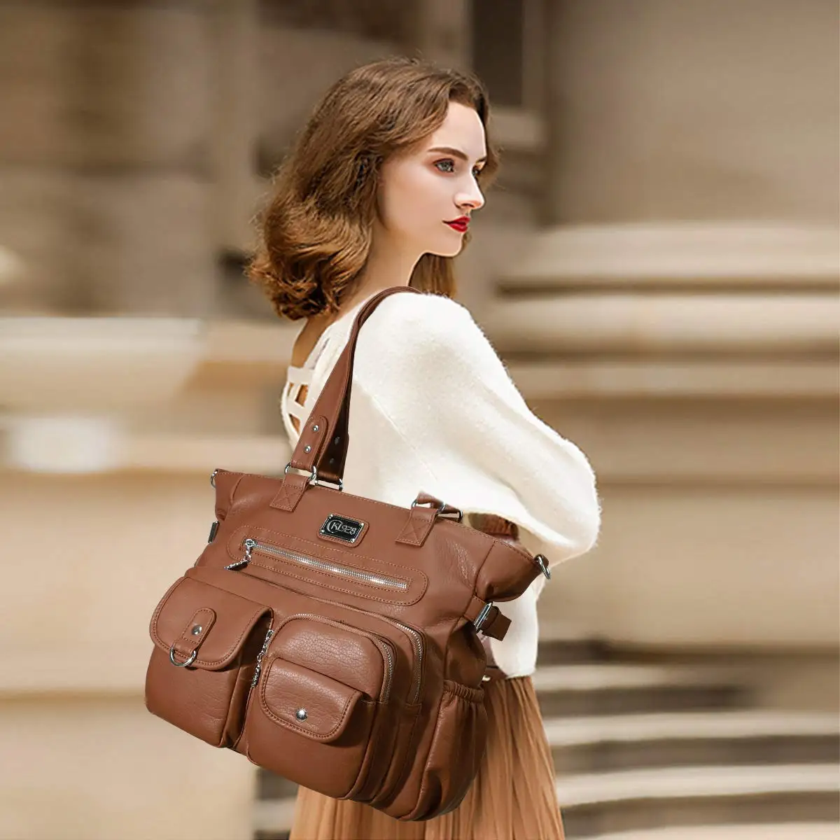 hobo sacs à main en cuir végétalien pour femmes, sac à bandoulière initié, grand sac fourre tout, sac à main à poignée supérieure, sac cartable