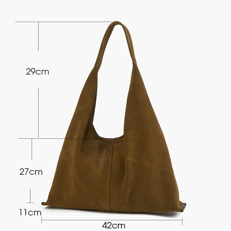 matna sac en daim véritable, cuir de vache naturel, grand croissant, sacs fourre tout décontractés, mode trajet domicile travail, initié par hobo