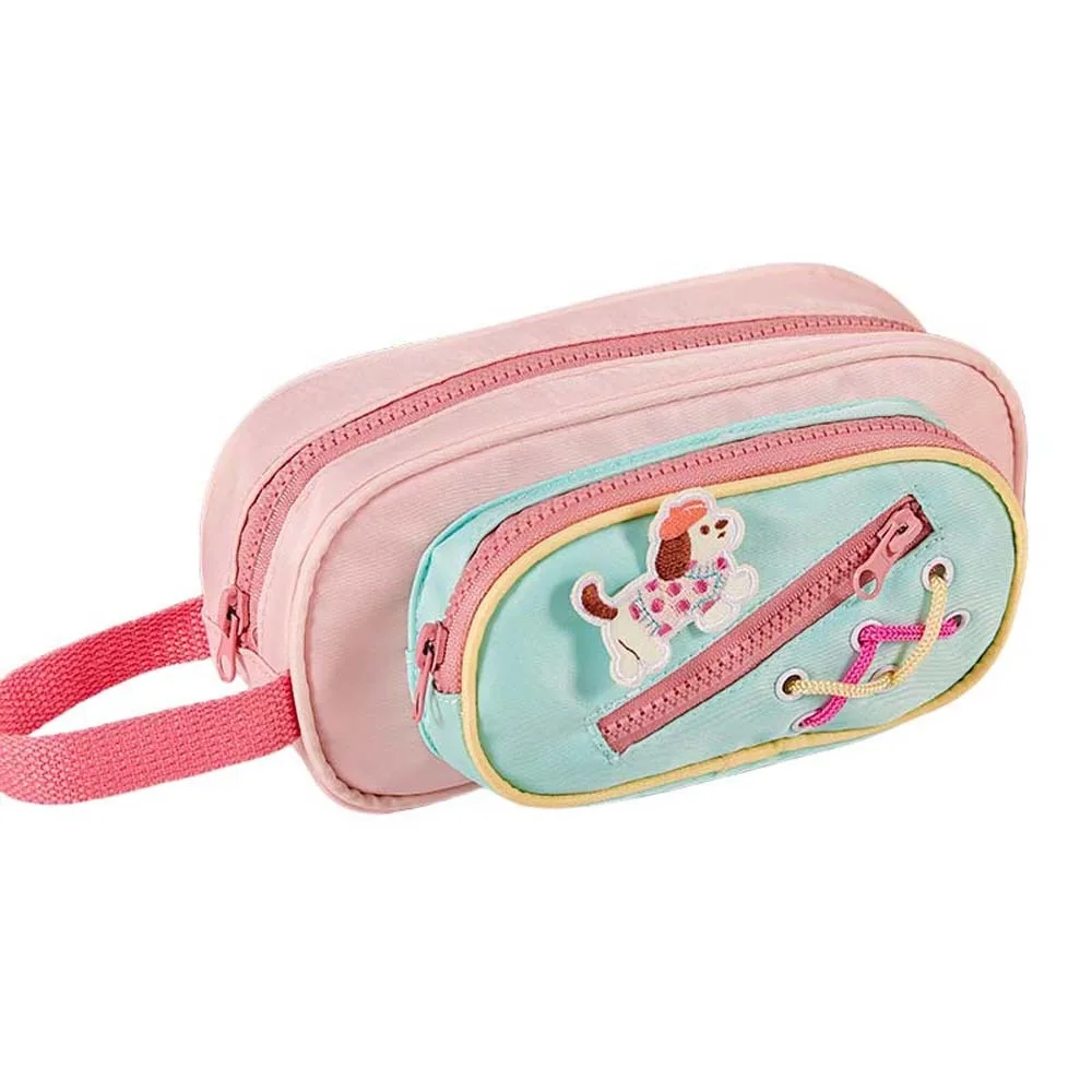 dessin animé 3 couches sac à crayons pain blanc chiot chien toile grande capacité sac à crayons portable esthétique papeterie sac de rangement