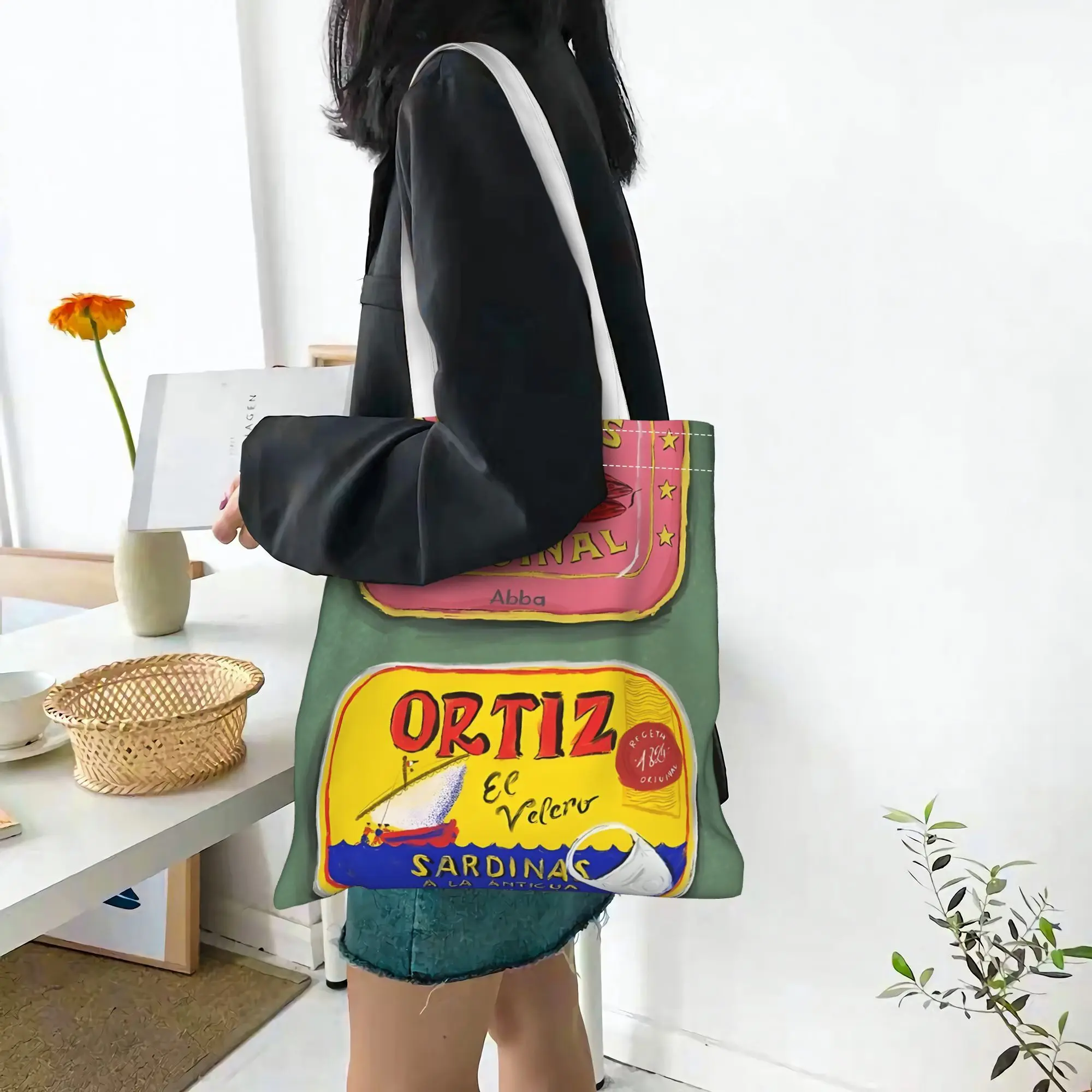 sac fourre tout chic au design sardine – durable, bandoulière fixe, sac à main de shopping sans fermeture avec poche pour accessoires