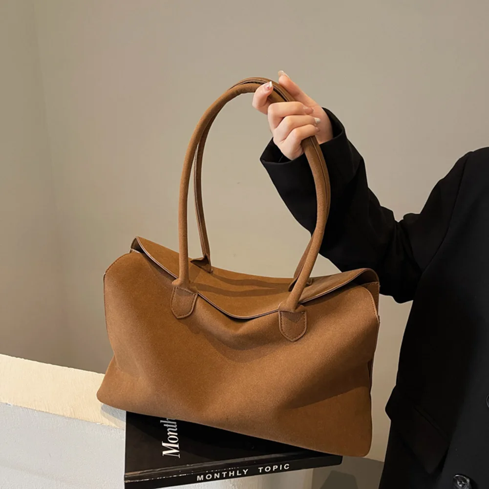 sac à bandoulière pour femmes et hommes avec poche intérieure, sac à main rétro en daim de couleur unie, sac sous les bras, sacoche de travail et de voyage