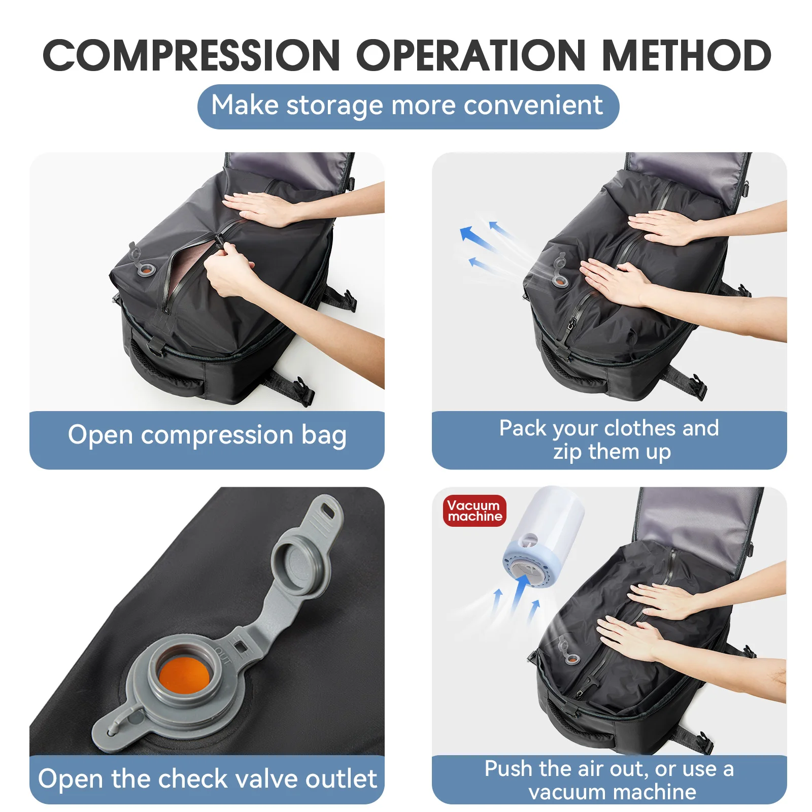 sac à dos sous vide sac de voyage pour hommes sac à dos de grande capacité sac à dos pour ordinateur portable d'affaires femmes hommes sac à dos extensible sac d'école