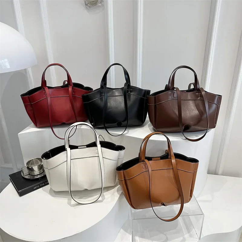 sac fourre tout pour femmes, sac sous les bras, grande capacité, sacs à bandoulière en cuir pu, sac à bandoulière vintage solide, porte documents tendance avec bourse