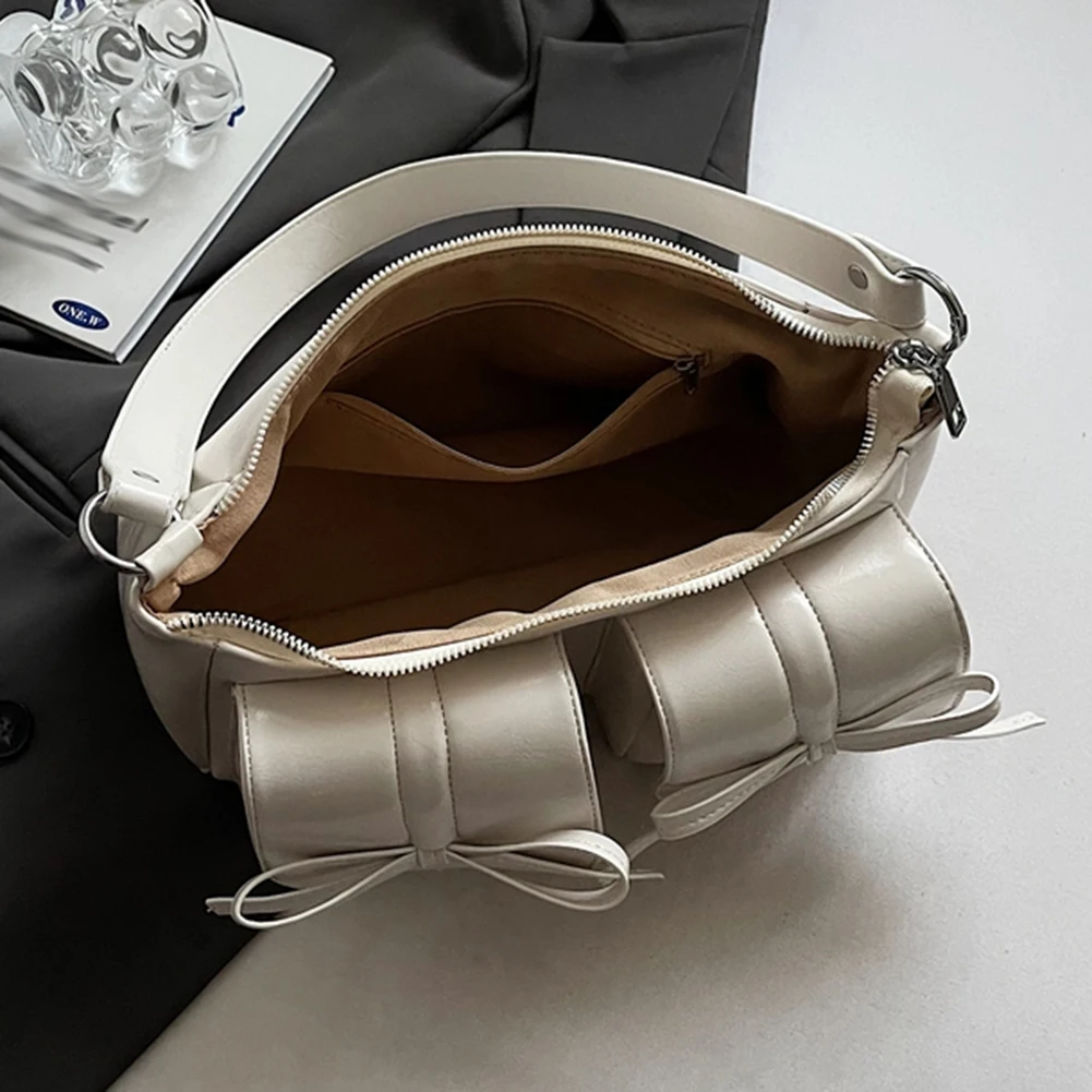 sac à bandoulière rétro en cuir pu pour femme, double poches, sacs initiés y2k, sac à main fourre tout solide, grande capacité, nœud doux